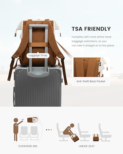 Image of LOVEVOOK Laptop Backpack for Women with Giant Tumbler Holder, 15.6 Inch Work Laptop Bag with USB Port, Fashion Teacher Nurse Backpack Purse, Waterproof Travel Computer Backpack, 2PCS,Off-white-Yellow