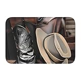 Photo Gallery broleo tappetino antiscivolo e ispessito con stampa di stivali da cowboy, cappello nero, adatto per bagni, camere da letto, tappetini lavabili 40,6 x 61 cm Photo Gallery broleo tappetino antiscivolo e ispessito con stampa di stivali da cowboy, cappello nero, adatto per bagni, camere da letto, tappetini lavabili 40,6 x 61 cm