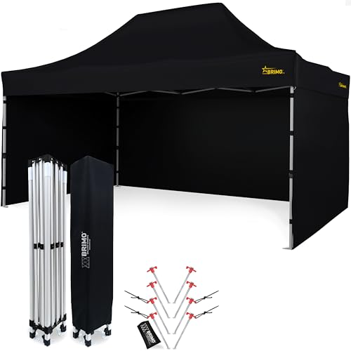 Economic Star Faltpavillon Wasserdicht mit 3 Seitenteile +8 Partyzelt Heringe + Schutzhülse für Rennzelt, UV-Schutz 50+ Pop-Up Marktzelt (3x4,5, Schwarz)
