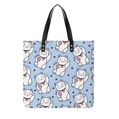 Sac à bandoulière chat blanc porte-bonheur, grand tote bag femmes pour voyage et quotidien