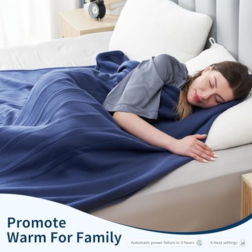 Electric Heated Blanket Full Size 72"x84", Soft Fleece with 10 Hours Auto-Off & 4 Heating Levels, Overheating Protection, Machine Washable, Darkblue