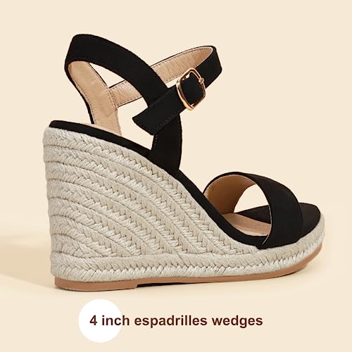 Image of IDIFU IN4 Espadrille Wedge Sandals for Women Open Toe Ankle Strap Platform Wedges Heels Causal Summer Wedge Shoes Comfortable Espadrilles Wedges