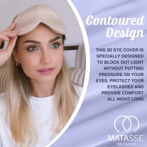 Matasse Silk Your Life Silk Eye Sleeping Mask With Adjustable Strap- 3D Contoured Eye Mask For Sleeping, Eye Cover Sleep Mask W/Silk Covered Strap For Women, Men, Genuine Mulberry Silk, Champagne #TOP1