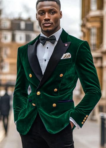 Men's Velvet Blazer Double Breasted Overcoat Notch Lapel Dinner Suit Jacket Coat for Prom Wedding Party Dinner2