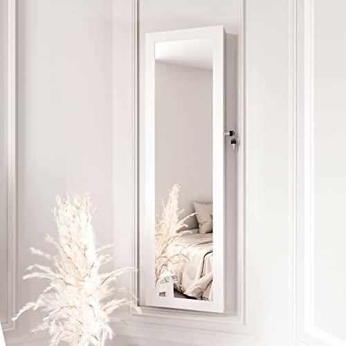 CARME Amelia - Armario de pared con espejo y luces LED internas, organizador para dormitorio, 2 cajones, color blanco