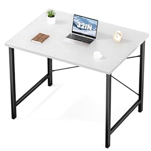 Sweetcrispy Computer Desk, Small Office 32 Inch Writing Work Study Student Teacher Home Bedroom Table with Metal Frame Wood Tabletop – White