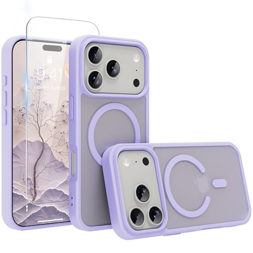 Image of Magnetic for iPhone 17 Pro Max Phone Case, [Compatible with MagSafe], Screen Protector X1, [Military Grade Drop Protection],Matte Finish,Slim,Shockproof,Protective (Light Purple, 17 Pro max)