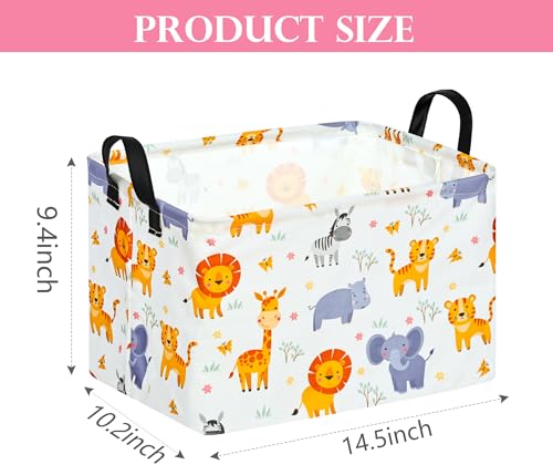 Image of Baby Storage Basket Nursery Box Laundry Hamper Organization Bins for Toys and Clothes with Handles (Animals)