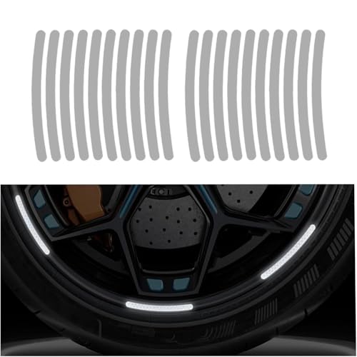 Image of Car Tyre Rim Reflective Stickers for Cars & Bikes, Night Visibility Warning Wheel Trim Safety Reflector Strips Waterproof Night Visibility Self Adhesive Universal Fit (Pack of 20, White)