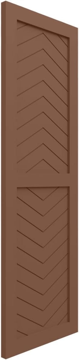 18"W x 36"H True Fit PVC Two Panel Chevron Modern Style Fixed Mount Shutters, Burnt Toffee (Per Pair - Hardware Not Included)