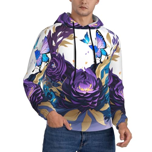 Sweat à capuche violet homme imprimé papillon pour look décontracté