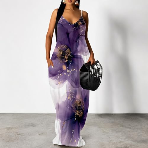 Image of SUZONANA Women Plus Size Summer Maxi Dress Spaghetti Strap Loose Sundress