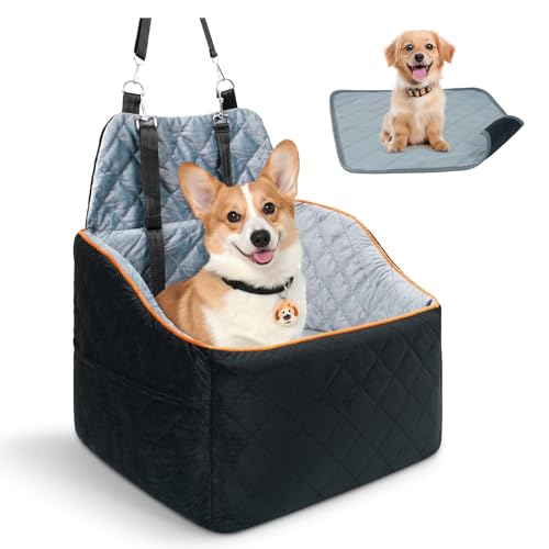 CEMOFE Hunde Autositz für Kleine Hunde bis 15.8 kg, Abnehmbar & Waschbarer Hundesitz Auto mit Welpenunterlagen, Tragbare Hundeautositz mit Sicherheitsleinen für Beifahrer und Rücksitz, S(< 15.8kg)