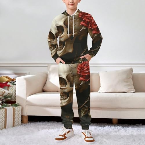 Boys' Girl's Sweatshirt Set 2 Piece Pullover Hoodie Jogger Sweatpants Pants, Skull And Rose Art3