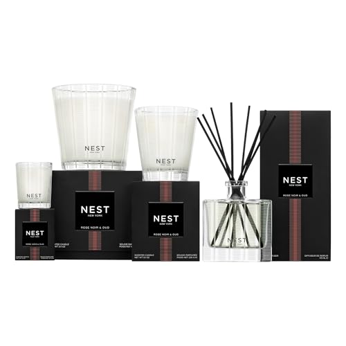 Image of NEST New York Scented Votive Candle, Rose Noir & Oud - 2 oz - Up to 28-Hour Burn Time - Reusable Glass Vessel