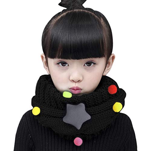 ネックウォーマー 女の子 スヌード キッズ 保温 厚手 あったか ニットスヌード マフラー 可愛い 星 スターモチーフ ストール 襟巻き ジュニア ガールズ 秋冬 アウトドア 雪遊び スキー スノー 防寒対策 お洒落コーディ 小物 クリスマスプレゼント ブラック
