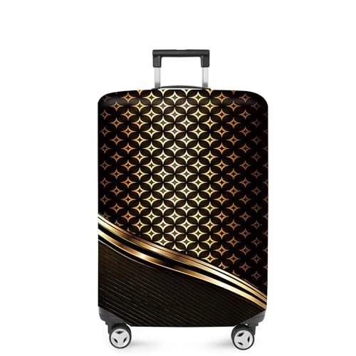 ANNA QUEEN Luxury Gold Geometric Luggage Cover, Elegant Black & Gold Travel Suitcase Protector, Stretchable Washable Travel Sleeve for 24-26 Inch Luggage