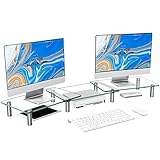 Zimilar Dual Glass Monitor Stand Riser, 3-Shelf Tempered Glass Monitor Stand, Clear Monitor Riser for 2 Monitors, Adjustable Length& Angle Computer Monitor Riser for Computer, Laptop, PC