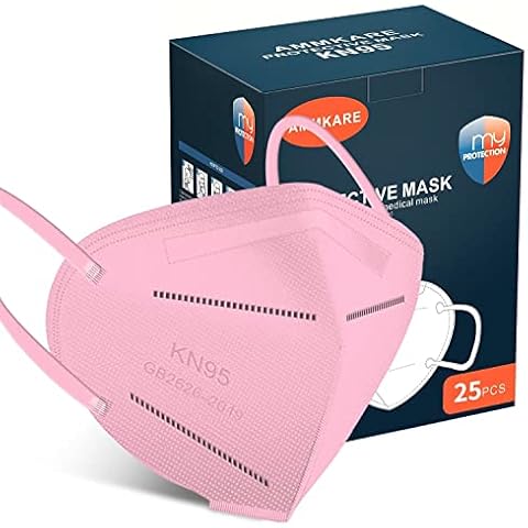 KN95 Face Masks 25 PCS for Adults 5-Ply Breathable and Comfortable Filter Safety Mask with Elastic Ear Loops and Nose Bridge Clip for Women Men Pink Cover