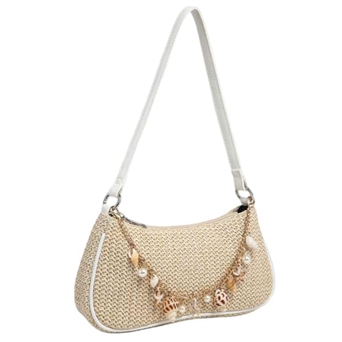 Sac à bandoulière en polyuréthane souple et paille pour femme