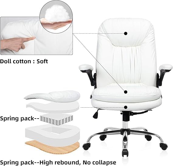 Image of ERGOLUX Premium Office Chair | Ergonomic High Back Boss Chair for Home Office, Home Office & Study | Height Adjustable Office Chair with Chrome Base | 1pc (White)