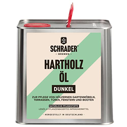 Schrader Hartholzöl dunkel für Außenbereich - Effektiver Schutz & Pflege für Hölzer im Freien, Holz Öl und Möbelpflege, Hartholz Öl, Holzpflege, Imprägnier Mittel & Holzschutz - 2500ml Made in Germany
