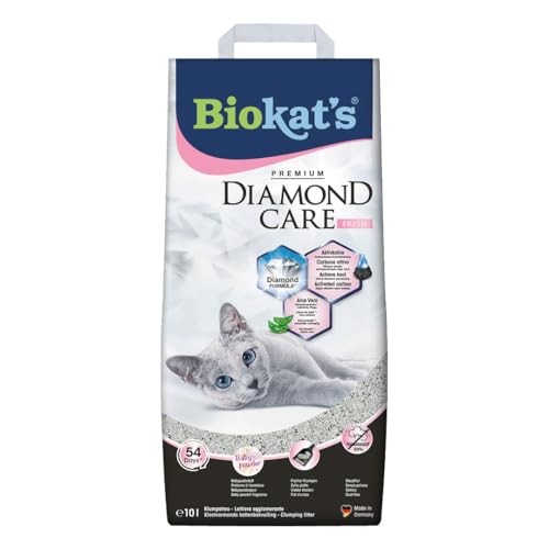 Biokat's Diamond Care Fresh Katzenstreu mit Babypuder-Duft - Feine Klumpstreu aus Bentonit mit Aktivkohle und Aloe Vera - 1 Sack (1 x 10 L)