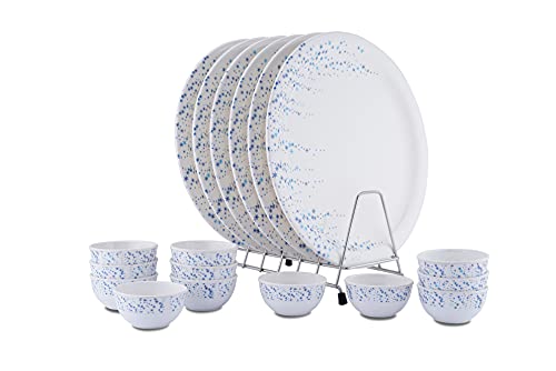 Primelife Melamine Dinnerware Set 18 Pcs Dinner Set 6 Plates and 12 Bowls Set – White (Blue Star 18 Pcs)