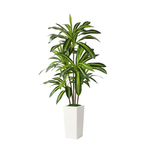 Alupssuc Artificial Dracaena Fake Tree 5FT, White High Pot Artificial Plants Indoor&Outdoor, Fake Plants for Office/Home/Living Room Potted Decoration, 5ft