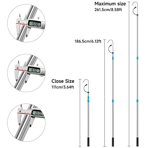 SANLIKE Telescopic Fishing Gaff with Stainless Sea Fishing Spear Hook Tackle, 3.7-8.5 FT Soft Rubber Handle Stainless Steel Pole for Saltwater Offshore Ice Tool