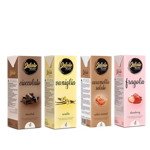 Crème glacée 4ever - Crème glacée prête à mantecare Pack (Chocolat - Vanille - Fraise - Caramel salé)