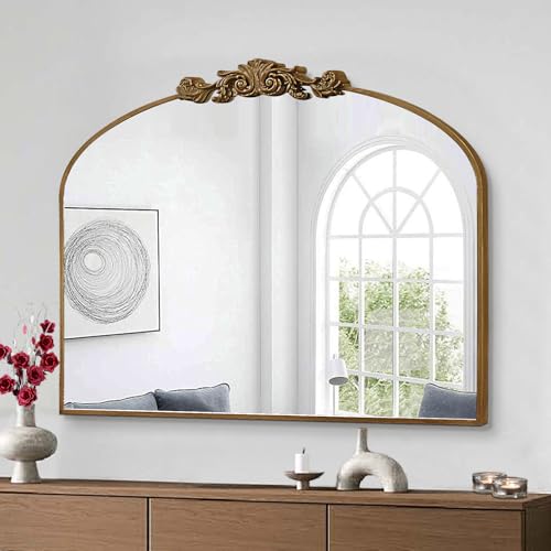 GA Home Vintage Gold Entryway Mirrors for Wall, 36'x29' Traditional Antique Baroque Mirror Decorative, Ornate Arched Mirror for Fireplace, Hallway, Bathroom, Living Room