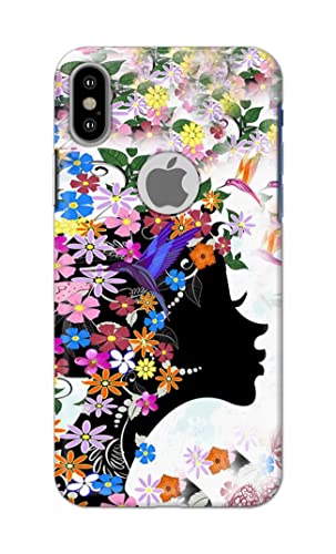 Image of Printed Hard Back Cover Case for Apple iPhone X | iPhone 10 | iPhone Xs | iPhone 10s Logo View Back Cover (Floral Hairstyle Girl) -1803