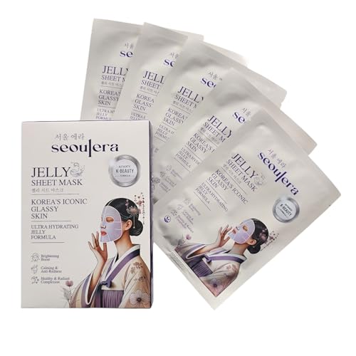 Seoulera Jelly Sheet Masken – Ultra Feuchtigkeitsspendend mit Niacinamid, Centella, Grüntee – K-Beauty Gesichtsmaske für trockene & empfindliche Haut – Vegan – (5er Pack)