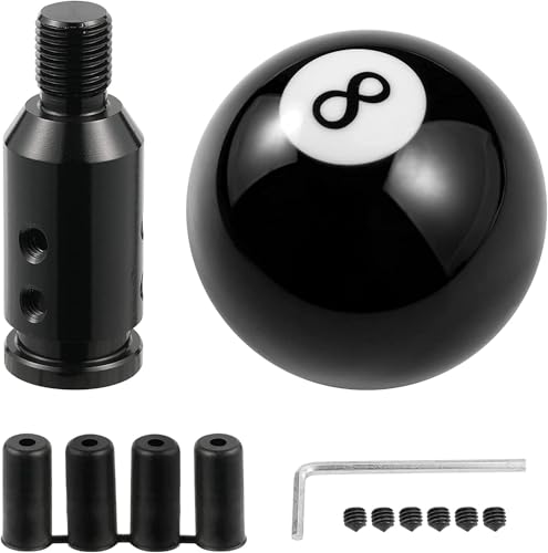 Wincredulous Black 8 Round Ball Gear Shift Knob Acrylic Car Shifter Knob with Adapter 12x1.25mm for Non-Threaded Manual Shifter Gear knob (Black)