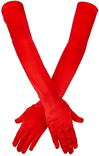 Red Satin Elbow Gloves, One Size (Fits Most), Women's Party Gloves, 21 Inch Length