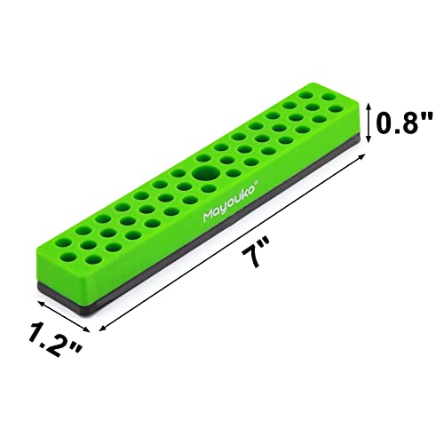 Mayouko 1/4" Magnetic Hex Bit Holder Rack Organizer, 43 Holes, 1/4-Inch Drill Bit Holder, Green, Magnetic Bit Holder With Magnet Base For Screwdriver Bits #TOP2