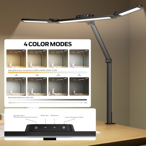 Image of Honeywell Wide Desk Lamp with Clamp for Dual Monitors, 22W Full-Spectrum Eye-Caring LED Desk Lamp for Home Office, 3-Section Adjustable Architect Light for Large Desk, Stepless Dimming, 3000K-5700K