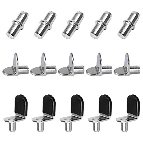 FOGAWA 60pcs Shelf Support Pegs Shelf Pins 5mm 3 Styles Cupboard Shelf Pegs Metal Shelf Studs Holders Clips for Wardrobe Cabinet Kitchen Glass Closet Bookcase (A-60pcs) Cover