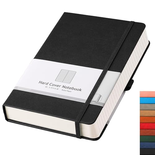 AHGXG Thick Journal Lined Notebook - 320 Numbered Pages Journal for Writing A5 Notebook College Ruled 100gsm Lined Paper Leather Hardcover for Women Men Work Office School 5.75 X 8.38-Black