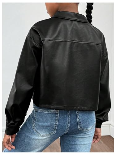 Girl's PU Leather Cropped Jacket Button Down Long Sleeve Outerwear Streetwear2