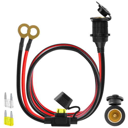 Cigarette Lighter Socket 3FT, 12v/24v Cigarette Lighter Socket 2.5mm²/13AWG, 12V Power Outlet 20A Waterproof and Dustproof, 12V Outlet Socket with Inline Fuse Holder, Car Fuses 20A 25A by XIOGZAXI
