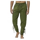 ALCRISP Leinenhose Mittelalter Männer Knöchelriemen Manschetten Renaissance Hosen Haremshosen Mittelalter Piraten Kostüm Hose mit Taschen und Schnürung