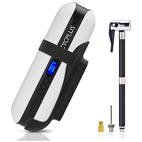 CYCPLUS Mini Air Compressor, Rechargeable Tyre Pump, Motorcycle Tyre Inflator Cordless Bike Pump with Digital Pressure Display Li-ion Battery for Bicycle Motorcycle Car Tyre and Balls-A2 Cover