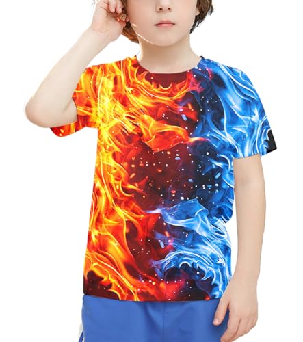 Image of Linnhoy Kids 3D Print Fashion Graphic T-Shirts for Boys Girls 6-16 Years | Unisex Colorful Short Sleeve, Crewneck, Breathable Fabric, Suitable for Daily Sport Festival Wear