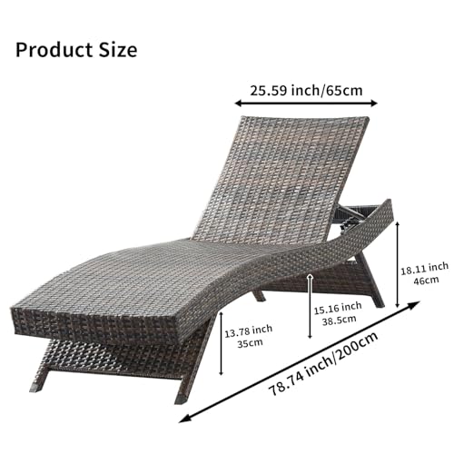 79'' Long Reclining Chaise Lounge Set (Set of 2), Outdoor PE Rattan Adjustable Recliner with 5-Level Backrest, Weatherproof Wicker Lounge Chair for Patio, Backyard, Beach & Poolside