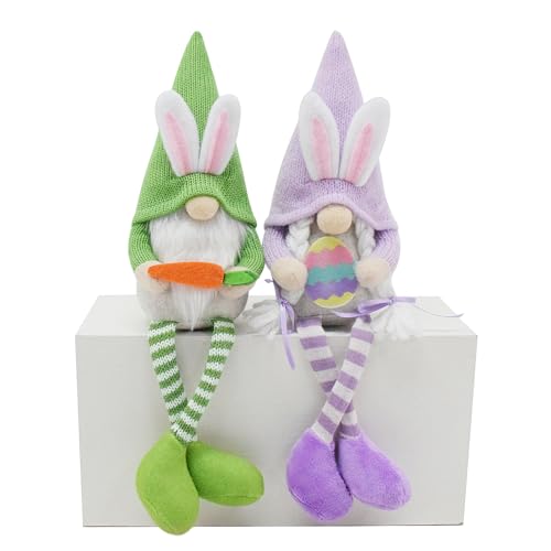 Attiigny 2PCS Spring Easter Bunny Gnomes Plush with Long Legs，Easter Nordic Stuffed Tomte Festival Gifts for Friends,Holiday Spring Party Decoration Santa Gonk with Rabbits Ears