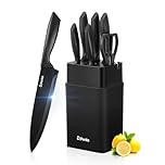 D.Perlla Knife Set, 7 Pieces Kitchen Knife Set with Built-in Sharpener, Non-Stick & No Rust, Black Coating Stainless Steel Knife Set, Sharp Chef Knife Set with Universal Knife Block, Dishwasher Safe