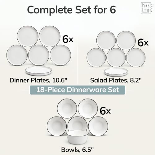 Image of 18 Piece Porcelain Dinnerware Set for 6, Handmade Plates and Bowls Set | Scandinavian Ceramic Dinner Set, Dishwasher & Microwave Safe Dish Set, Chip & Scratch Resistant Dishware Set, Scandi White