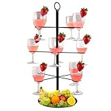 QUYLIXX Cocktail Tree Stand, Metal Drink Tower, 3 Tier - 12 Holders For Champagne, Martini, Margarita Cups - Black